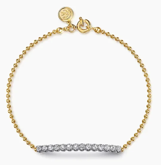 women's bracelets with round beads -14K White and Yellow Gold White Sapphire Bar Bracelet