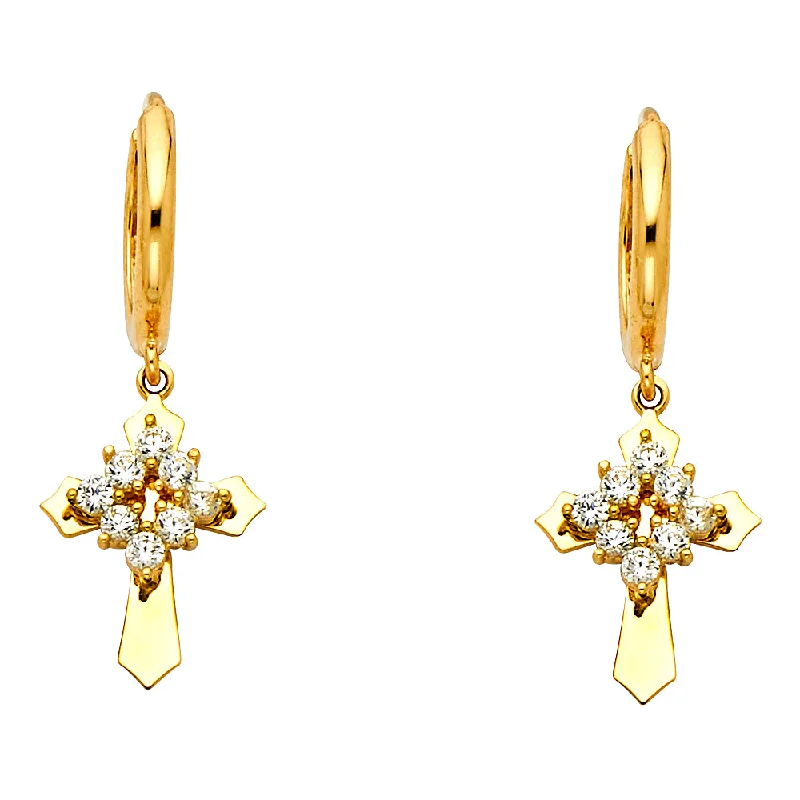 women's earrings with large hoop -14K Cross CZ Earrings