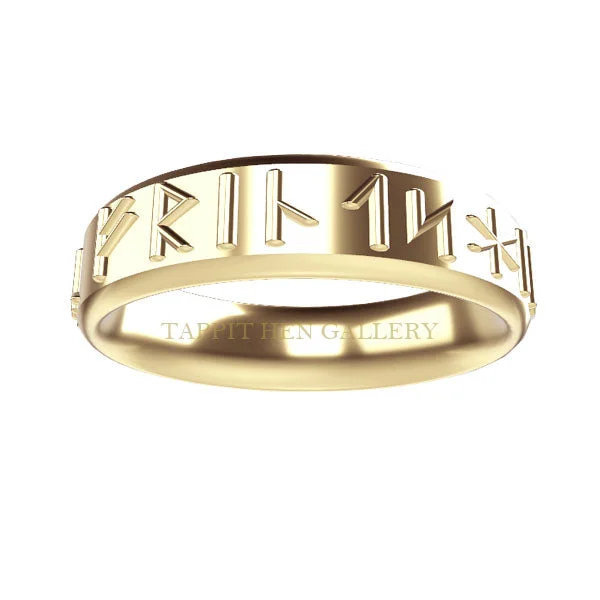 women's rings with sophisticated design -LOVE LOYALTY AND FRIENDSHIP RAISED RUNIC RING IN 9CT YELLOW GOLD