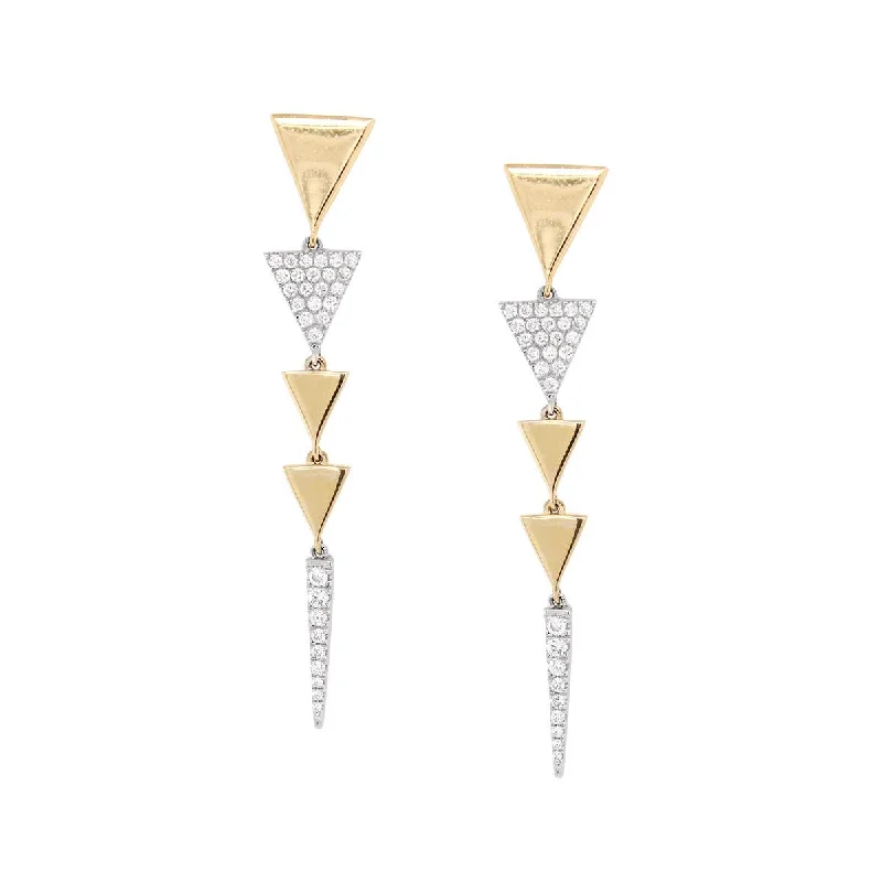 women's earrings with drop chains -TWO-TONE GOLD DANGLE EARRINGS WITH 6O ROUND CUT DIAMONDS, .34 CT TW