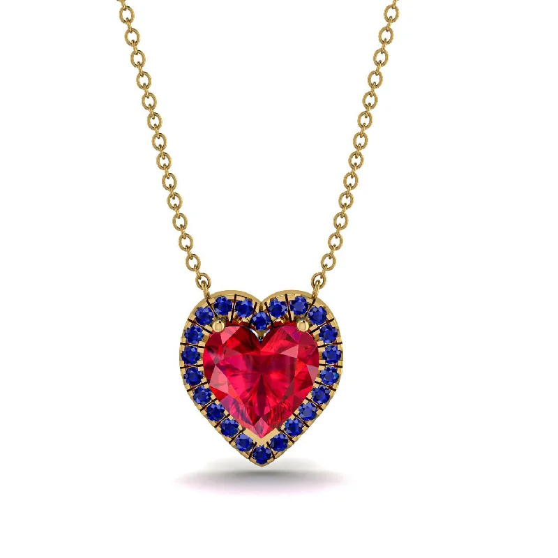 women's necklaces with geometric pendant -4.7Ct Ruby Halo Heart Necklace - Jaylene No. 70