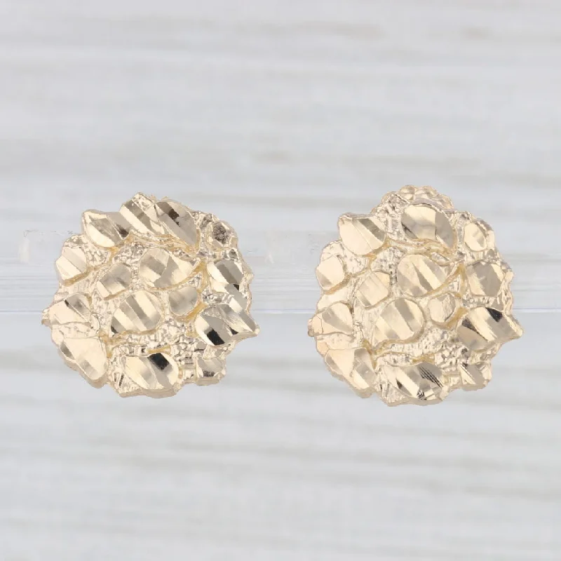 women's earrings with oval shape -Gold Nugget Stud Earrings 10k Yellow Gold