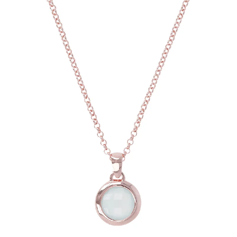 women's necklaces with multi-colored stones -Bronzallure Rose Gold Plated Faceted Aqua Chalcedony Necklace 45.7cm