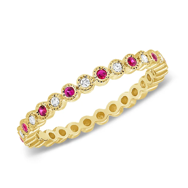 women's engagement rings with rose gold band -Ruby & Diamonds Ring made in 14K Gold