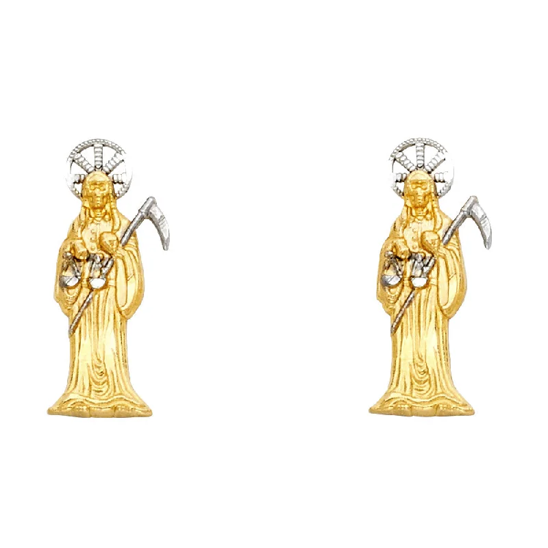 women's earrings with heart-shaped gemstone -14K 2T Santa Muerte Post Earrings