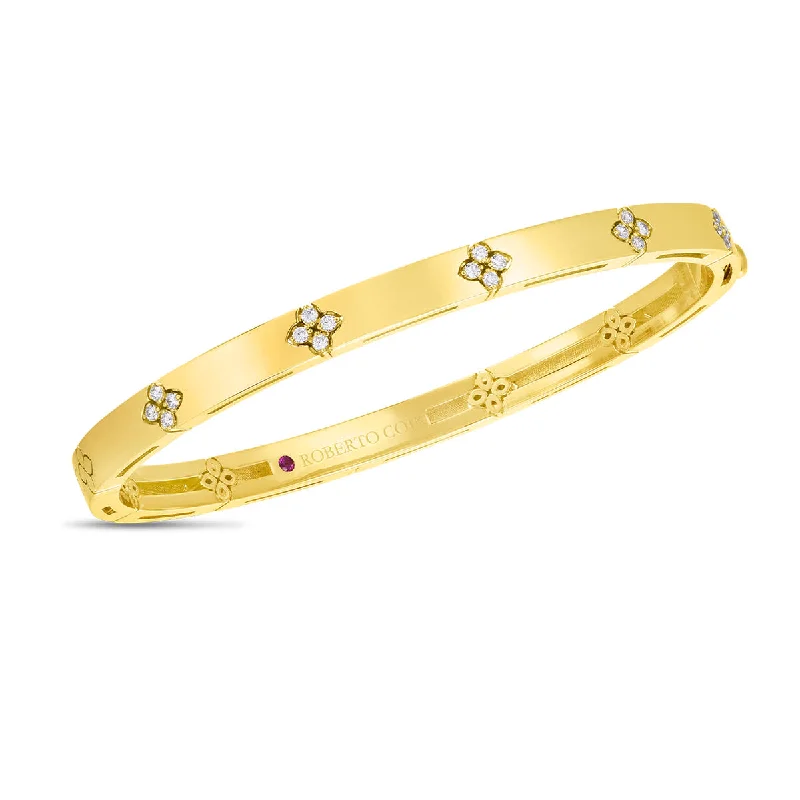 women's bracelets with diamonds -Love in Verona Diamond Bangle Bracelet in 18K Yellow Gold, 48x58mm