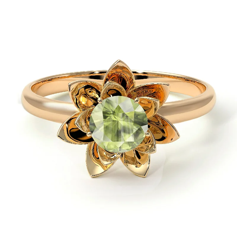 women's engagement rings with twist design -Lotus Flower Solitaire Peridot Ring - Lotus no. 701