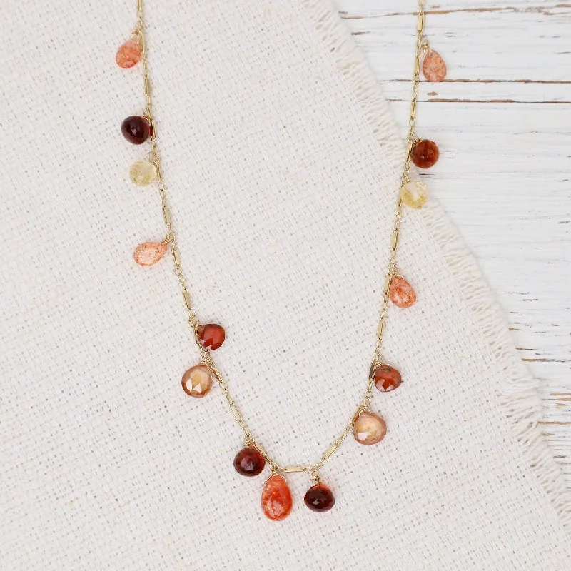 women's necklaces with layered gold chains -Sunstone, Garnet, Citrine, Zircon, Gold Fill Long Necklace