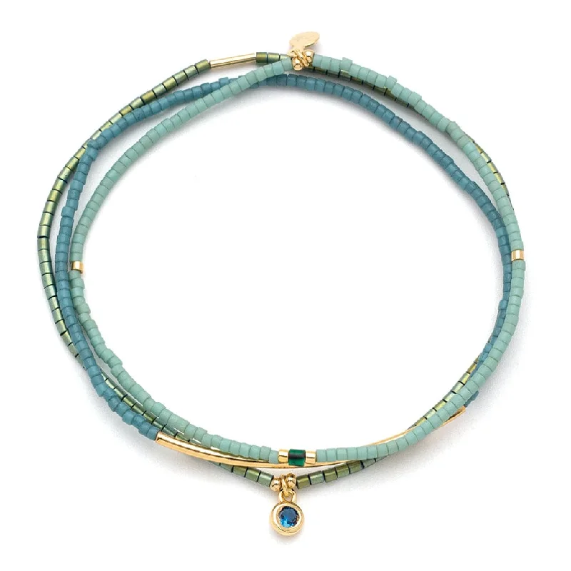 women's bracelets with beaded accents -Tonal Chromacolor Miyuki Bracelet Trio - Turquoise & Gold