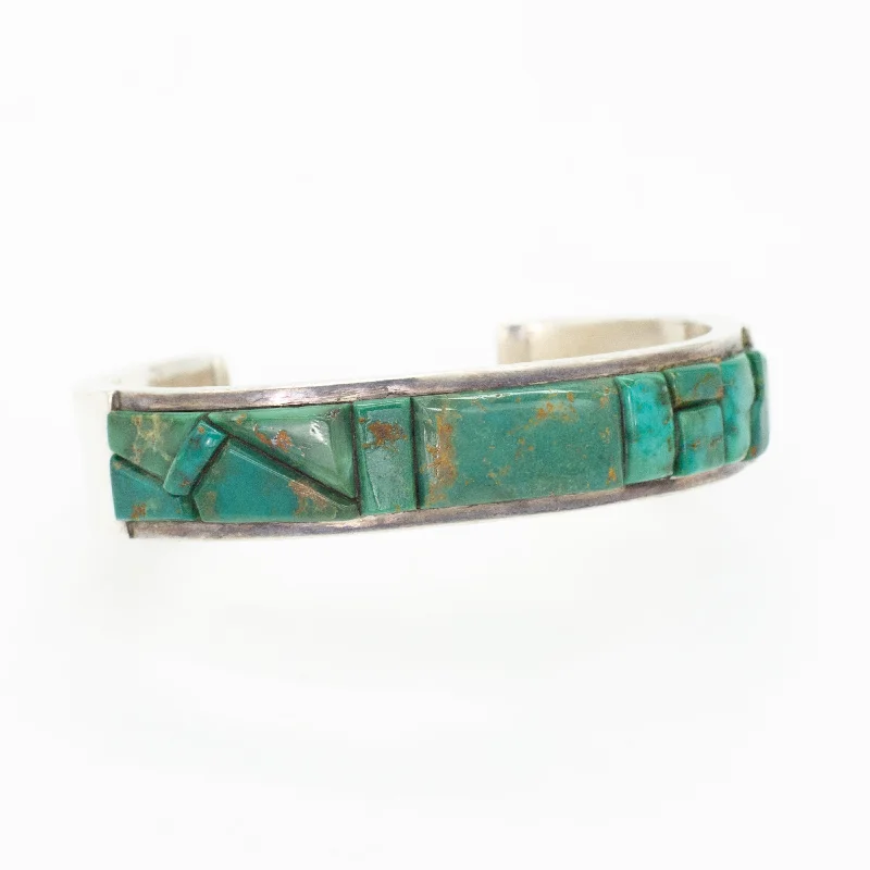 women's bracelets with hammered finish -Veronica Poblano Nastacio Zuni Handmade Turquoise Sterling Silver Cobblestone Cuff Bracelet