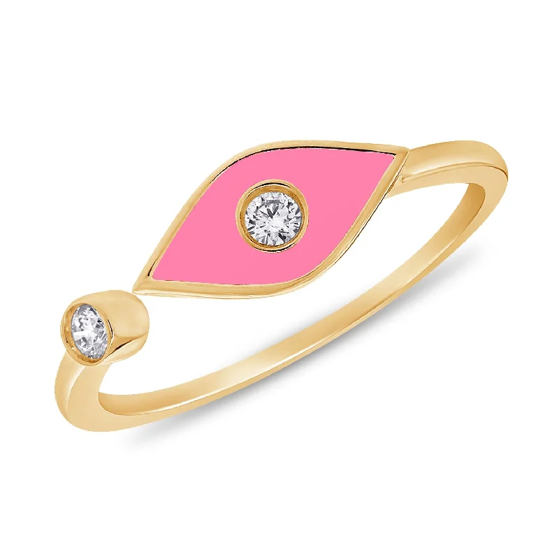 women's engagement rings with intricate details -Pink Evil Eye Pinky Ring with Diamonds