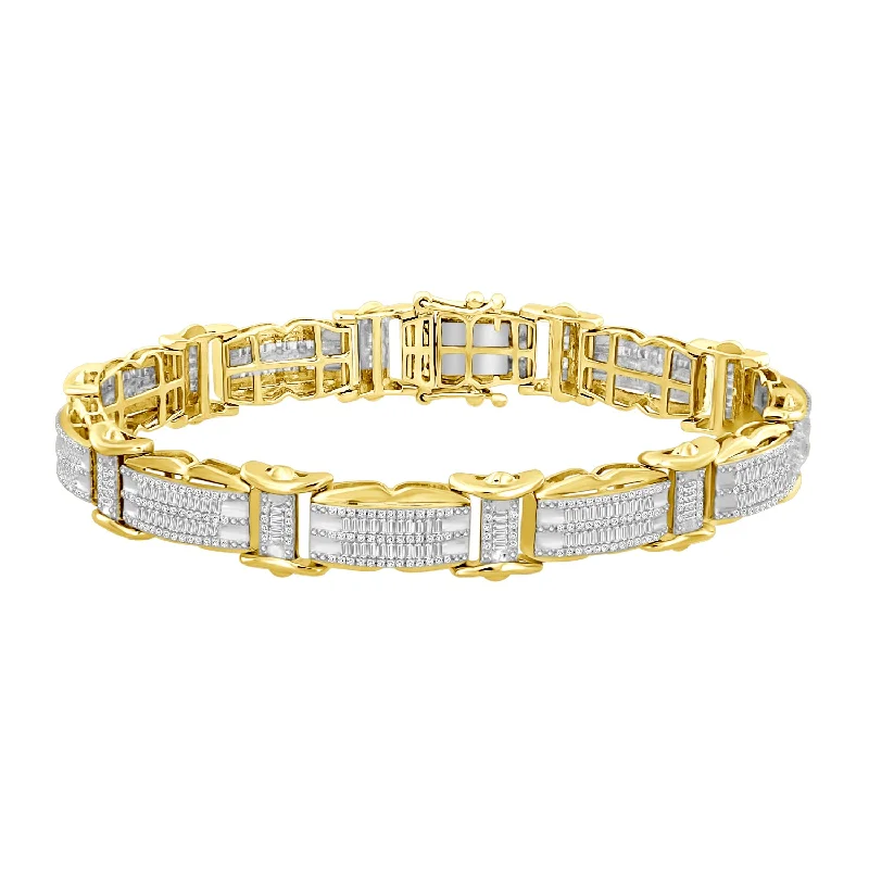 women's bracelets with multiple layers -MEN'S BRACELET 3.00CT ROUND/BAGUETTE DIAMOND 10K YELLOW GOLD