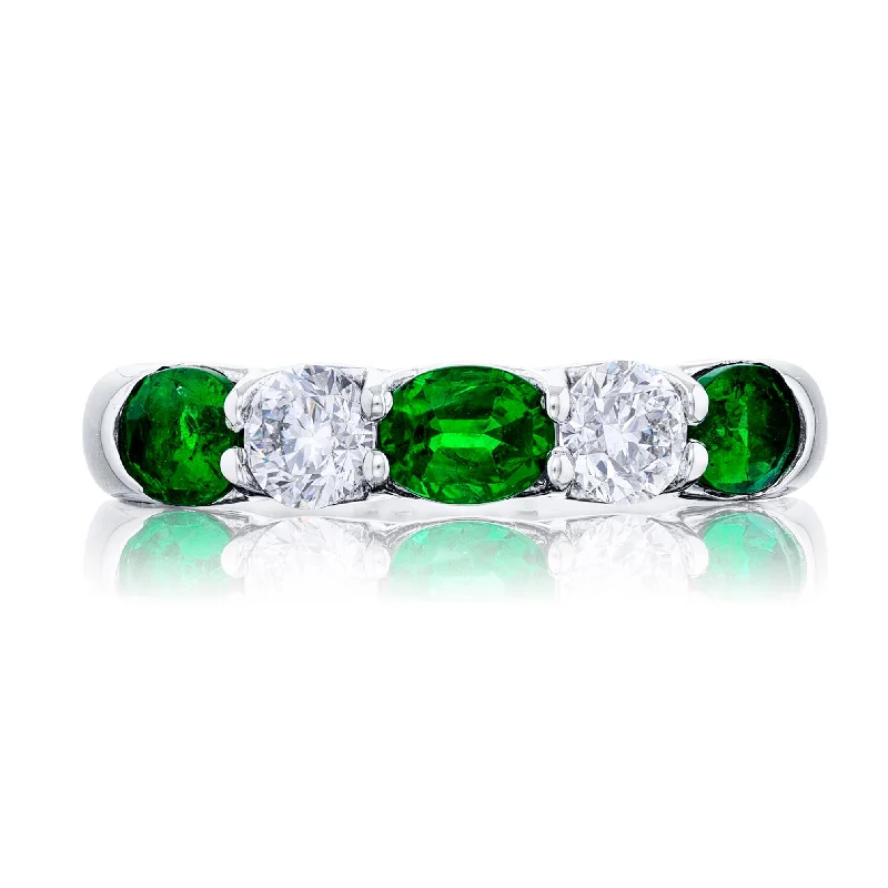 women's engagement rings with pave diamonds -JB Star Emerald & Diamond Anniversary Band Ring Platinum