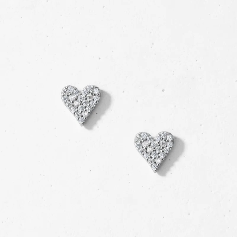 women's earrings with mixed metals -Pave Heart Stud Earrings