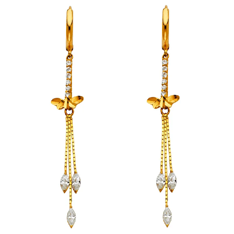 women's earrings with drop chains -14K Gold CZ Hanging Earrings