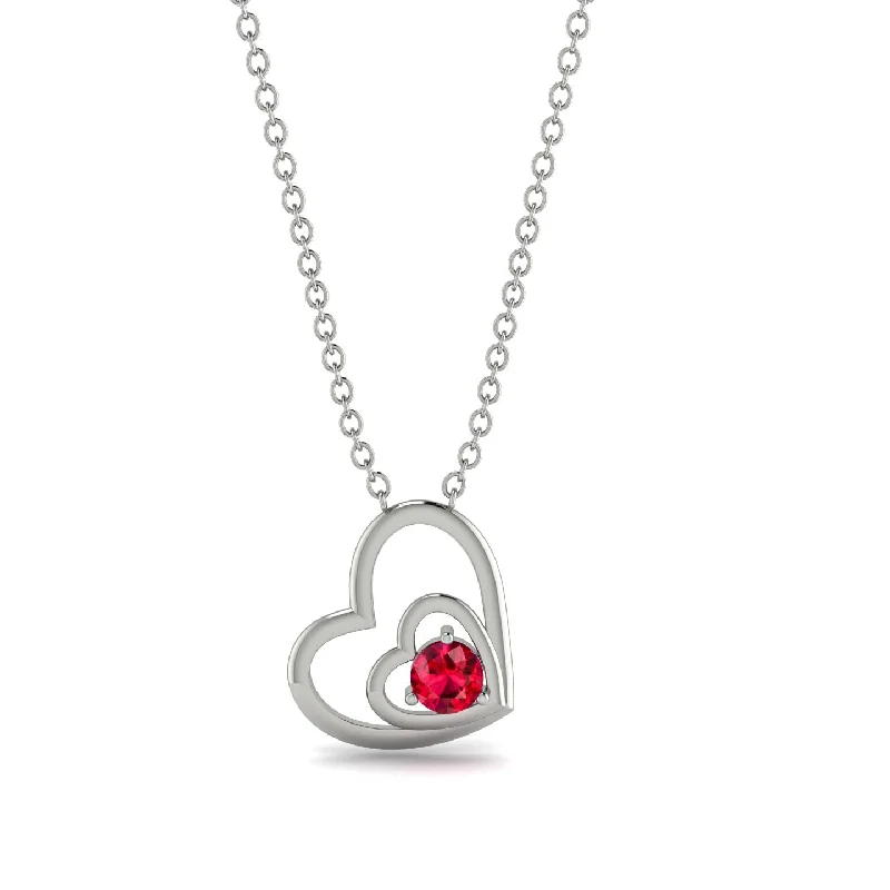 women's necklaces with dainty design -Two Hearts Ruby Necklace - Dana No. 12