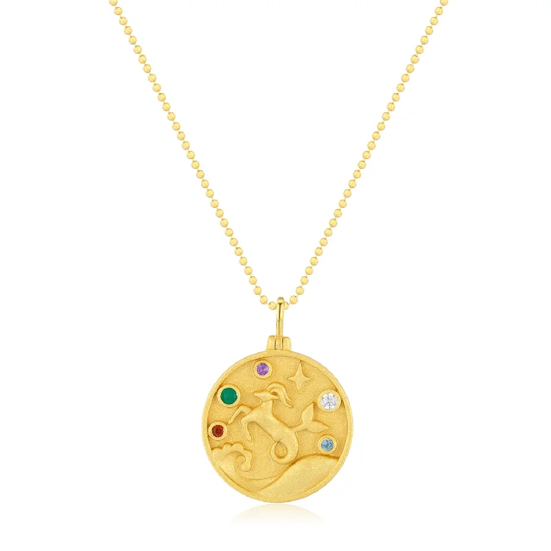 women's necklaces with layered gold chains -Capricorn Zodiac Mantra Necklace