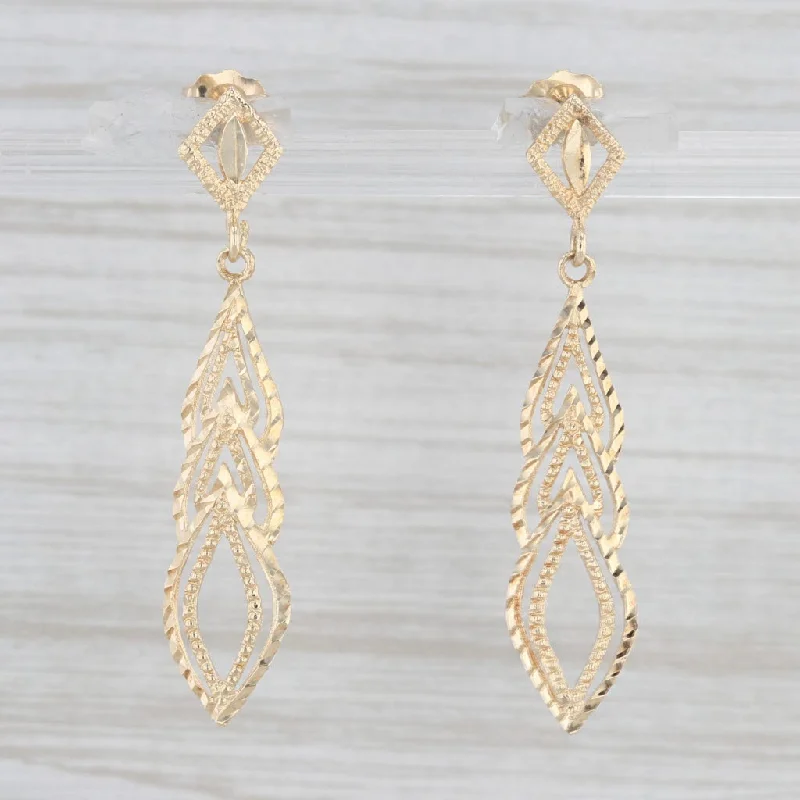 women's earrings diamond -Ornate Style Etched Dangle Earrings 14k Yellow Gold Pierced Drops