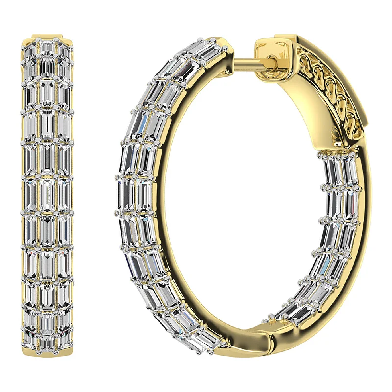 women's earrings with minimalist design -14K Yellow Gold 1 Ct.Tw. Diamond Baguette Set Hoop Earrings