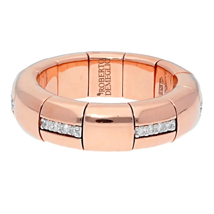 women's engagement rings with thin band -Roberto Demeglio Pura Oro Rose Gold Ring with Eternity Horizontal Diamond Bars