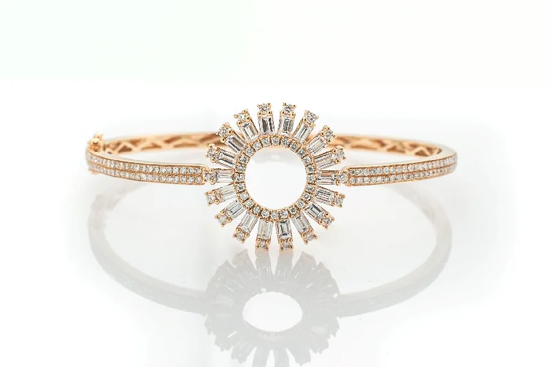 women's bracelets with stacked bangles -18k Rose Gold Baguette Diamond Bangle Bracelet