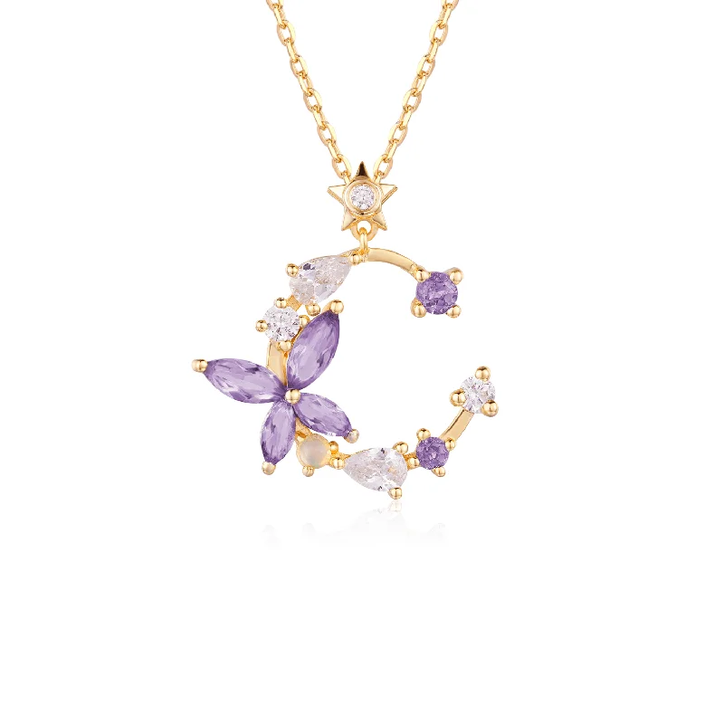 women's necklaces with diamond bezel -Monarch Butterfly Amethyst Opal Necklace (Yellow Gold)