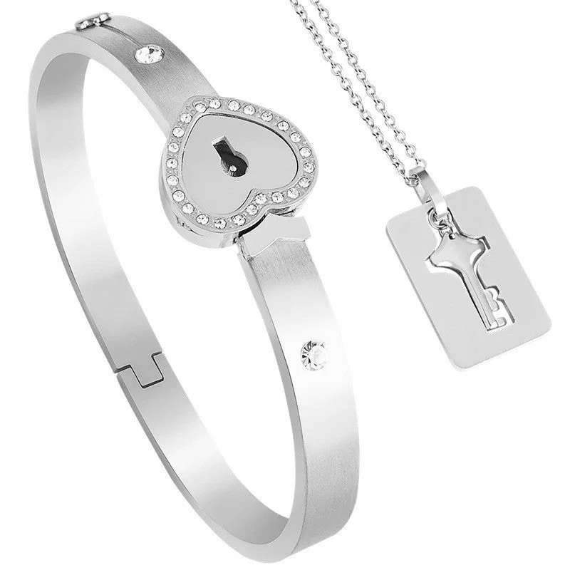 women's bracelets with engraved details -Lock Bracelet and Key Necklace