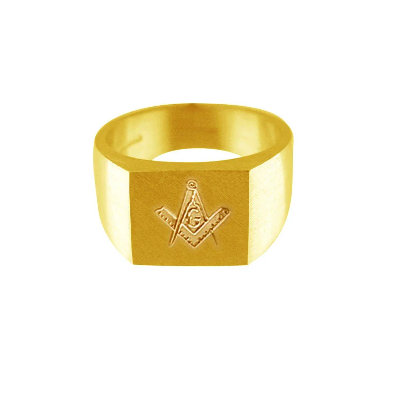 women's rings with minimal stones -Masonic Ring in Gold