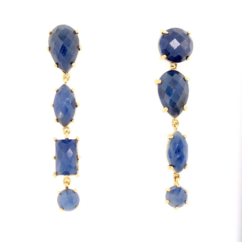 women's earrings with teardrop design -MISMATCH STYLE SAPPHIRE DANGLE EARRINGS