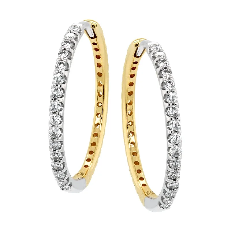 women's earrings with cubic zirconia -TWO-TONE GOLD CLASSIC STYLE DIAMOND HOOP EARRINGS, 3/4 CT TW