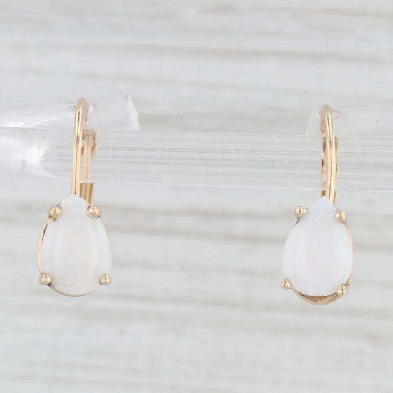 women's earrings with precious stones -Opal Pear Cabochon Teardrop Earrings 14k Yellow Gold Lever Backs