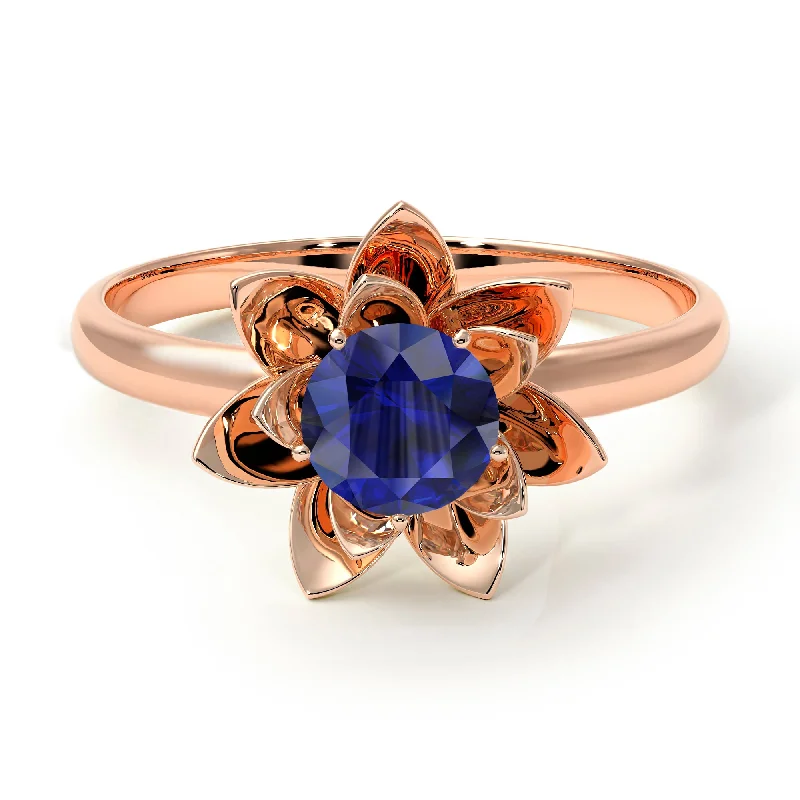 women's engagement rings with bold diamond -Lotus Flower Solitaire Sapphire Ring - Lotus no. 14