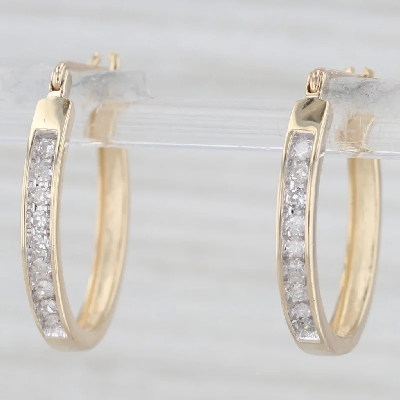 women's earrings with classic pearl studs -0.18ctw Diamond Hoop Earrings 10k Yellow Gold Snap Top Round Hoops