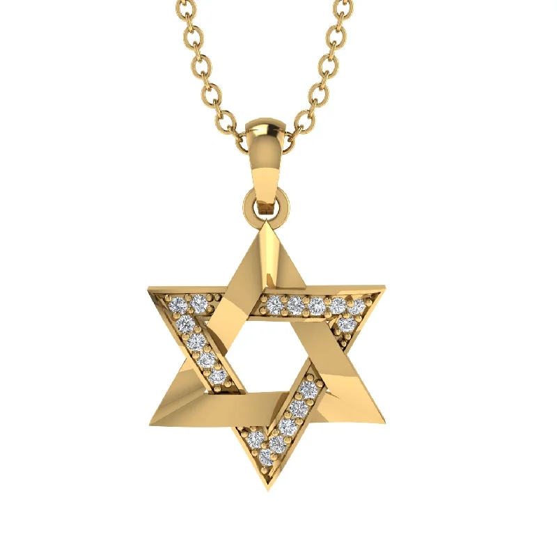 women's necklaces with personalized pendant -Jewish Symbol Gold Diamond Necklace - David Star - Amos No. 1