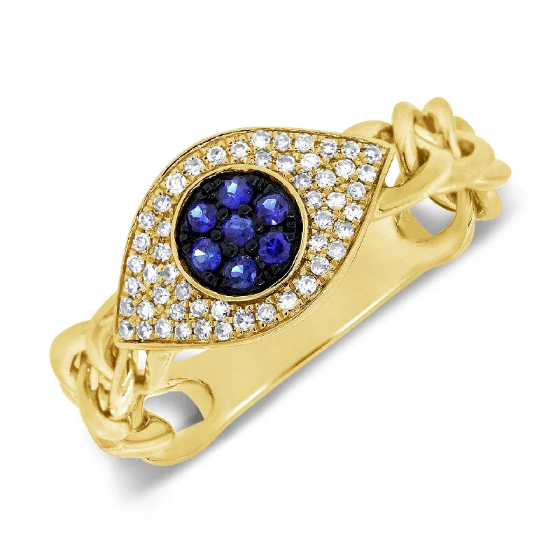 women's engagement rings with colored diamonds -14K Gold Evil Eye Chain Ring with Diamonds