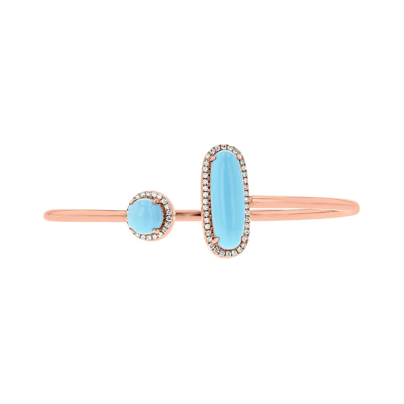 women's bracelets with sparkling zirconia -18KT ROSE GOLD 4.31 CTW TURQUOISE & 0.30 CTW DIAMOND CUFF BRACELET