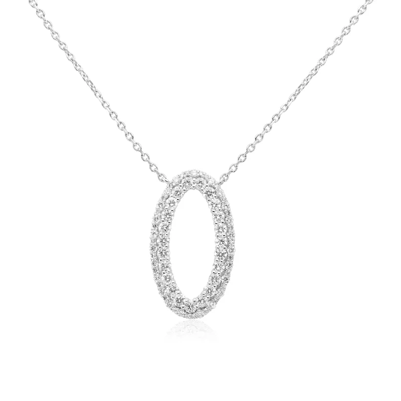 women's necklaces with solitaire pendant -14k White Gold Diamond Open Oval Circle Necklace