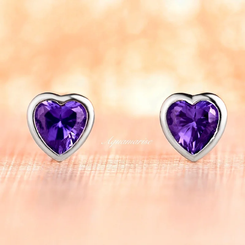 women's earrings with gemstone -Heart Tanzanite Earrings- Sterling Silver