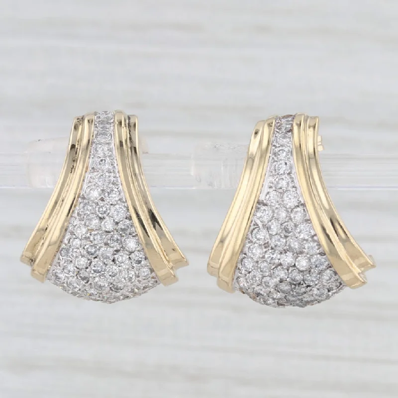 women's earrings with stud design -2ctw Diamond J-Hook Tapering Drop Earrings 14k Yellow White Gold