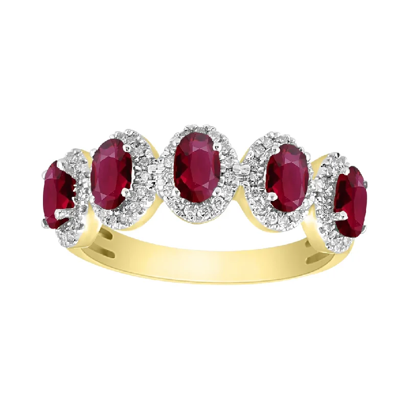 women's engagement rings with elegant setting -Diamond Ruby Halo Ring (14K)