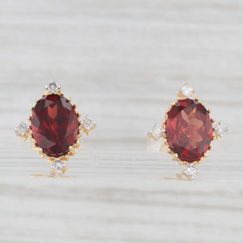 women's earrings with cubic zirconia -New 3.13ctw Oval Garnet Diamond Stud Earrings 10k Yellow Gold