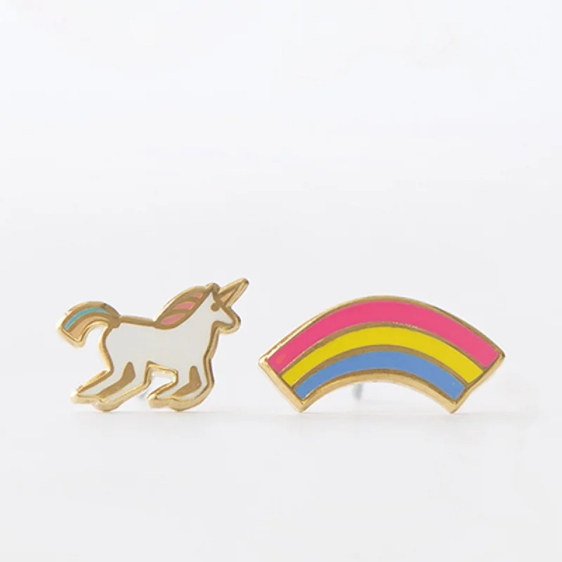 women's earrings with gold-plated hoops -Unicorn & Rainbow Earrings