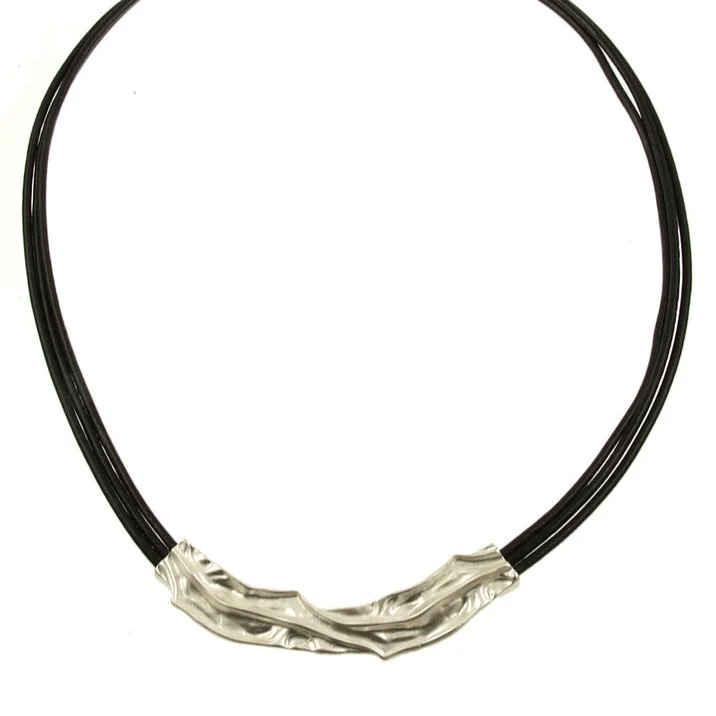 women's necklaces with pendant and chain -Silver Crinkle Bar Black Necklace