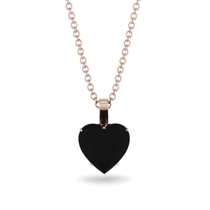 women's necklaces with emerald pendant -Heart Black Diamond Necklace - Noelle No. 38