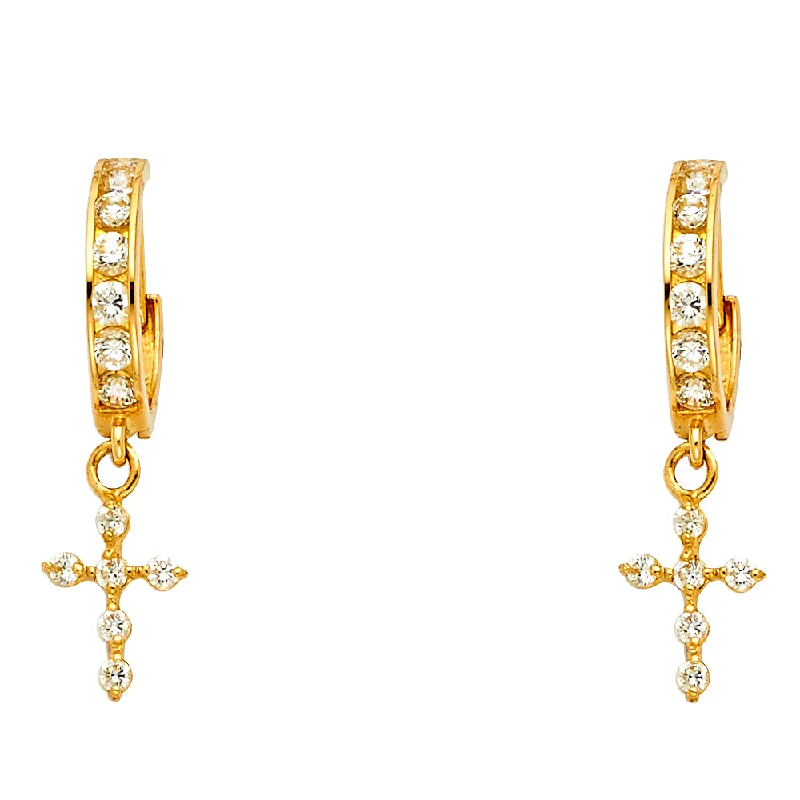 women's earrings with vintage style -14K Cross CZ Earrings