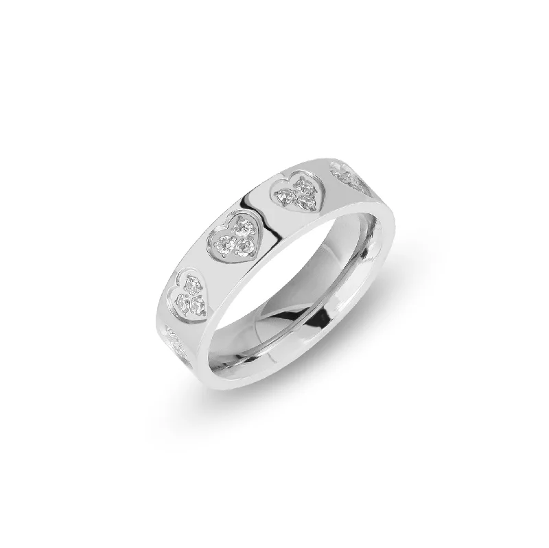 women's rings with art deco style -Zirconia heart ring silver