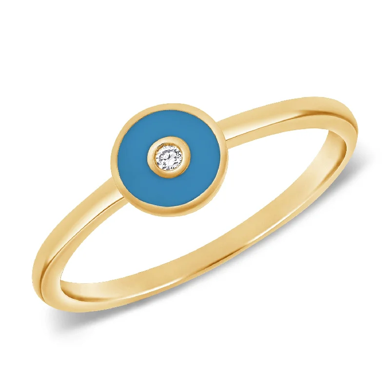 women's engagement rings with asymmetrical design -14K Gold Blue Circle Ring with Diamonds