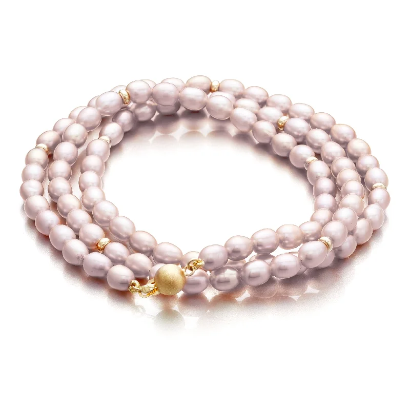 women's bracelets with vintage style -Petite Pink Pearl & Gold Wrap Bracelet