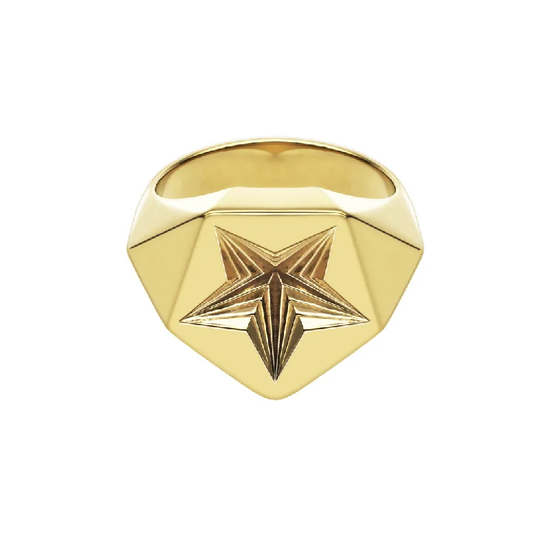 women's rings with natural diamonds -Arc Star Signet Ring - Yellow Gold Vermeil