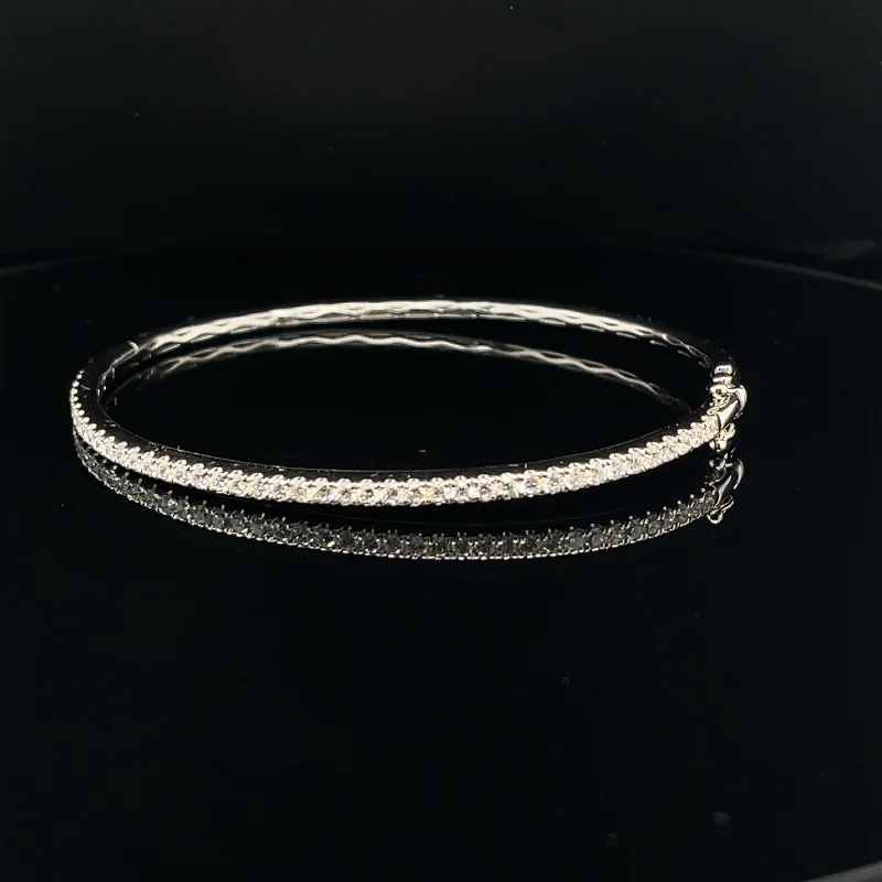 women's bracelets with bangle style -Diamond Oval Bangle Bracelet in 18k White Gold - (#112-BGDIA043592)